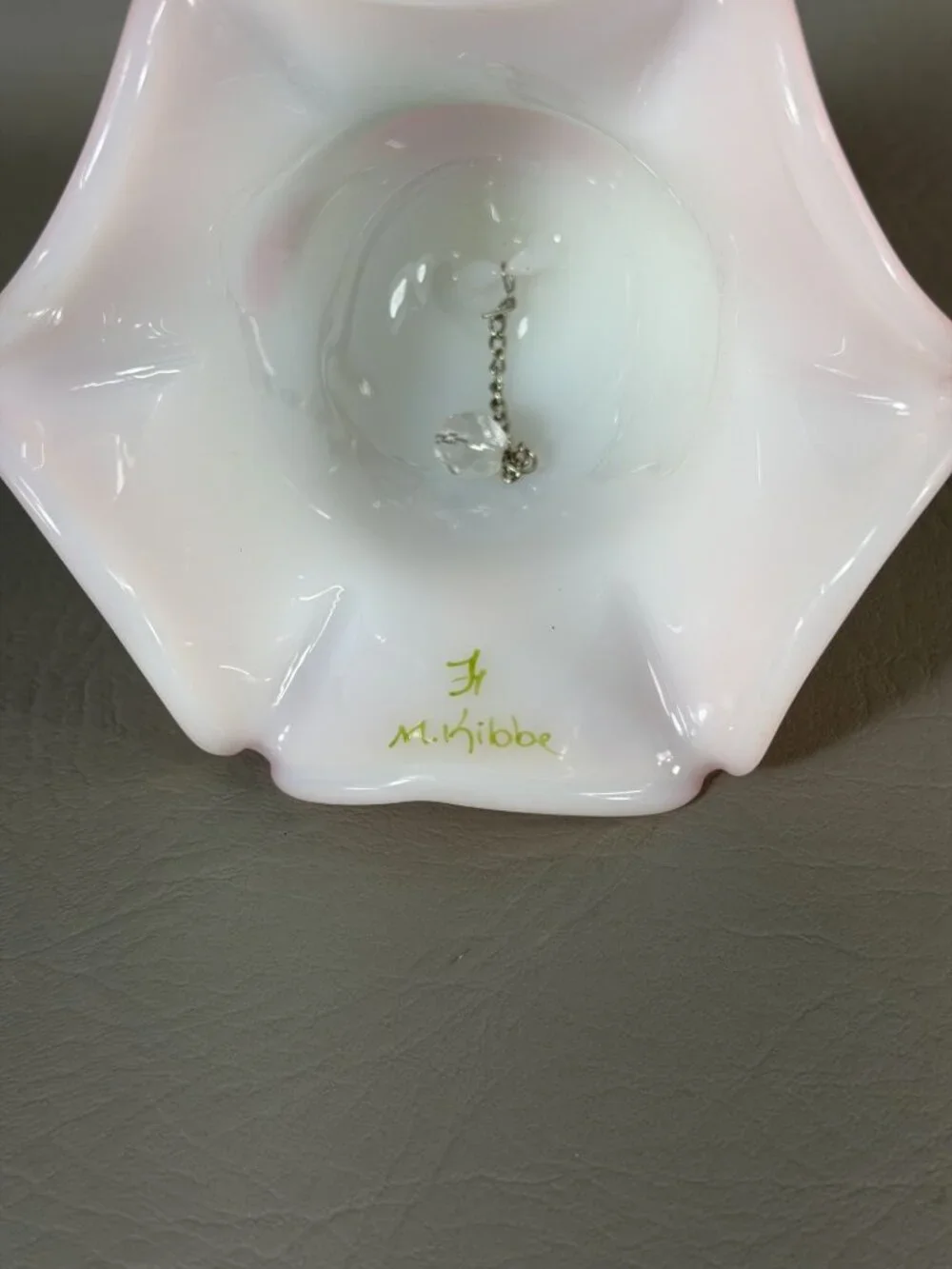 Vintage Fenton Art Glass Bell Hand-Painted Floral Signed M. Kibbe Satin Pink